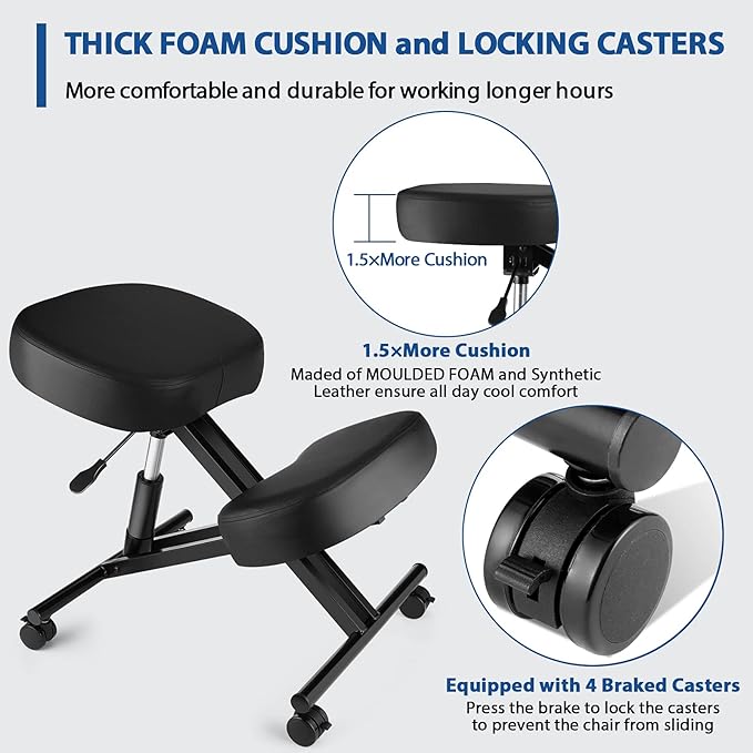 Himimi Kneeling Chair Ergonomic for Office, Height Adjustable Stool with Thick Foam Cushions for Home and Office - Improve Posture to Relieve Neck & Back Pain, New Upgraded Pneumatic Pump
