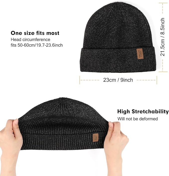 Wmcaps Winter Beanie for Men Women, Fleece Lined Beanie Soft Warm Knit Hat Ski Stocking Cuffed Cap