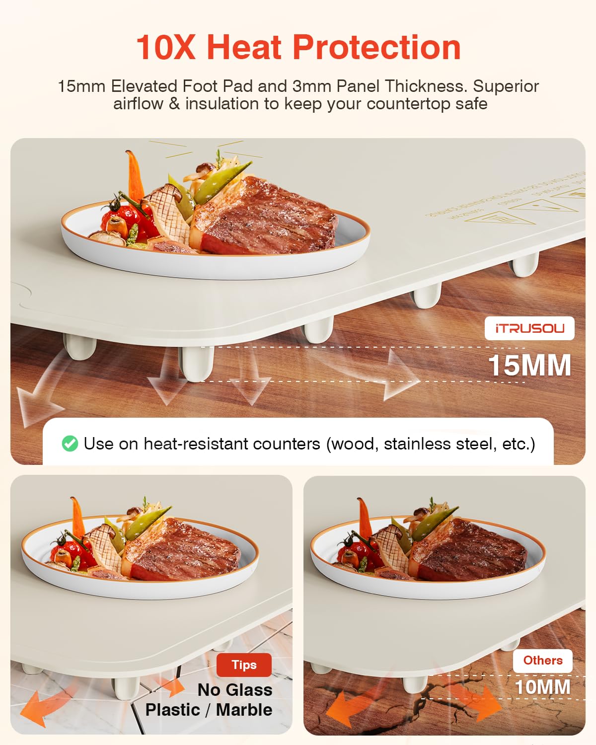 Warming Mat for Food, iTRUSOU Electric Warming Tray 99H Continuous Heat,7 Temp Settings,Patented Full-Surface Heating,°F/°C Switch,Flexible Roll-Up Food Warmers for Parties Buffet,Everyday Use