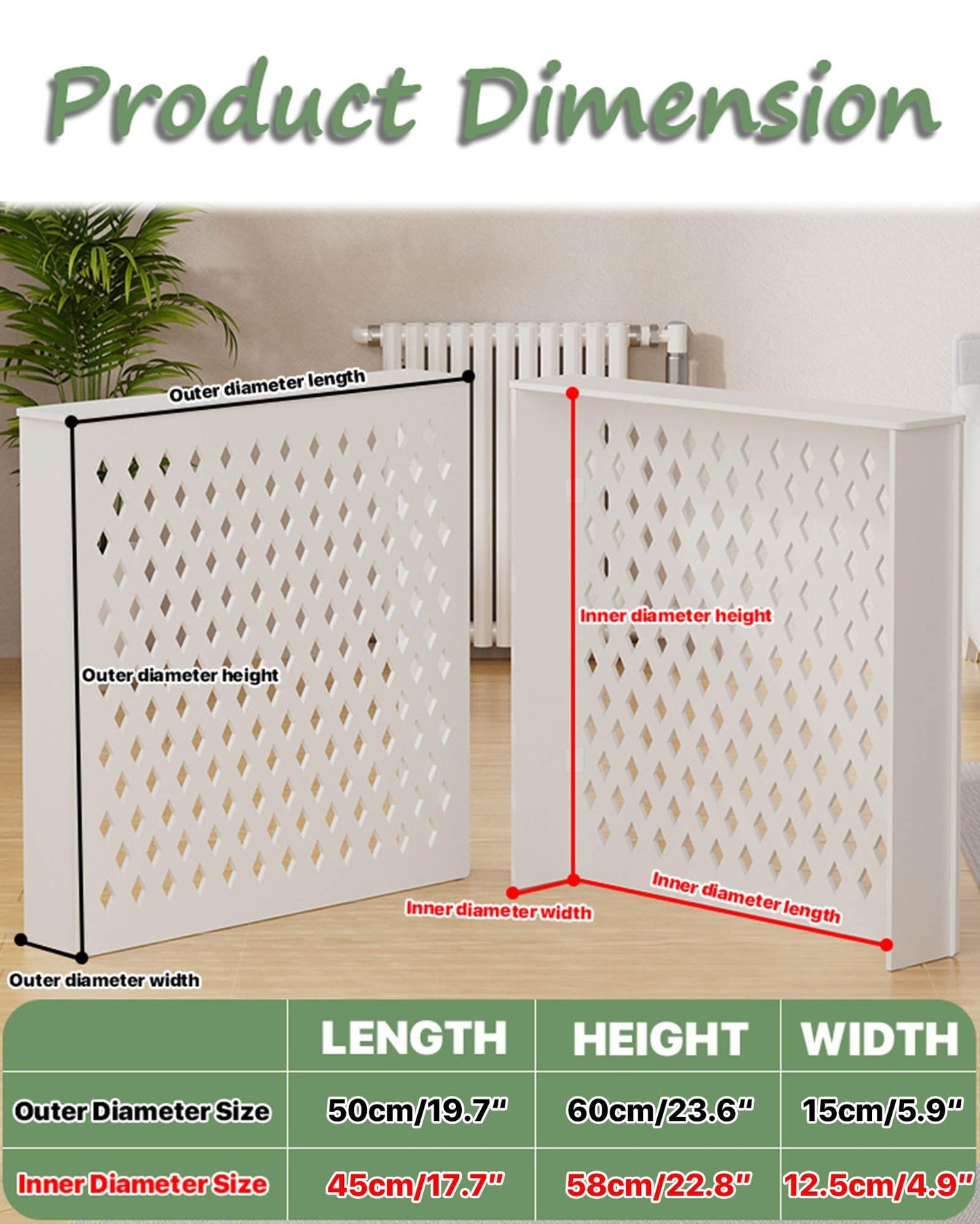 YYmmDQ White Radiator Cover for Home, Modern Rhombus-Grille Decoration Radiator Wall Heater Cover Cabinet Storage Shelf for Living Room, Bedroom Hallway, Home Furniture(19.7" Lx23.6 Hx5.9 W)