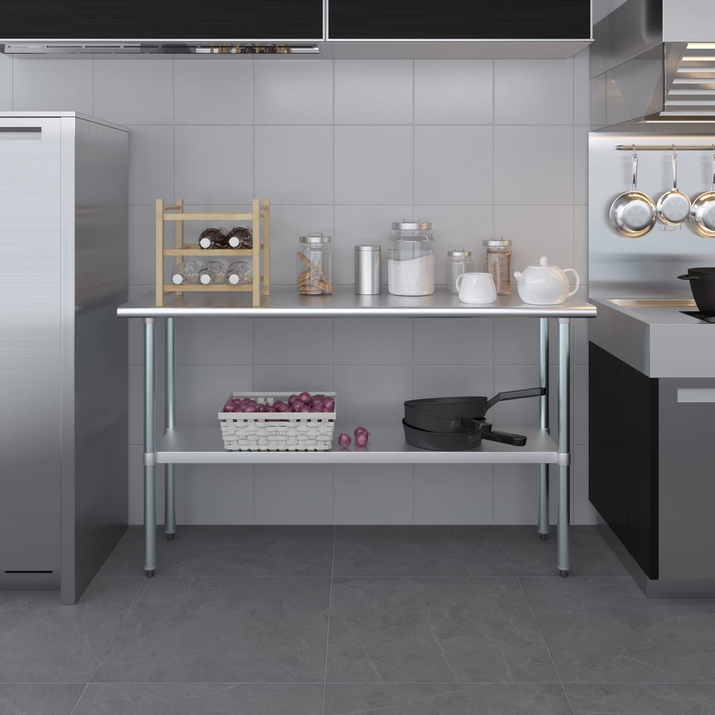 AmGood 18 in. x 60 in. Stainless Steel Work Table | Metal Kitchen Food Prep Table | NSF