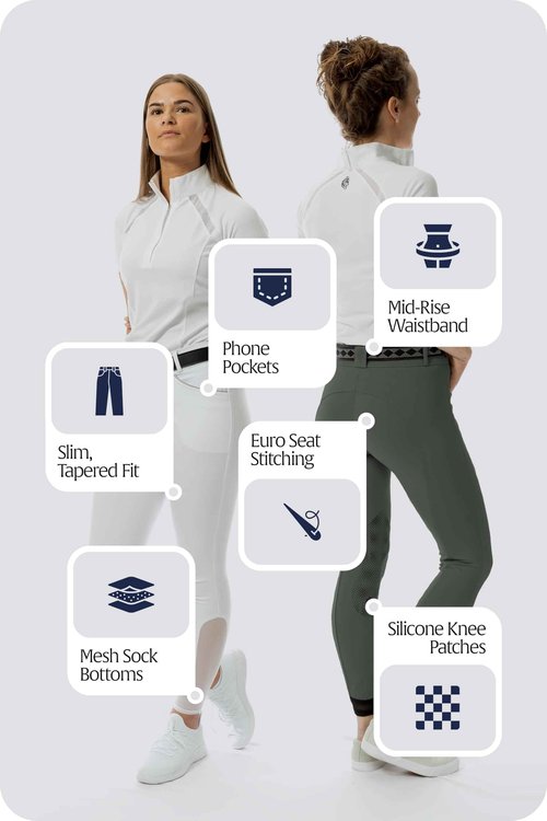 Equinavia Astrid Womens Silicone Knee Patch Breeches | Mid Rise Riding Pants with Phone Pockets - Carbon Gray/Black - 30