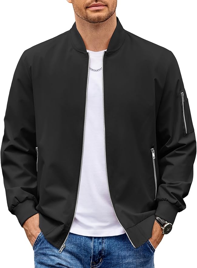 COOFANDY Men Bomber Jacket Lightweight Casual Windbreaker Zip Up Coat Fashion Stylish Fall Jackets with Pocket