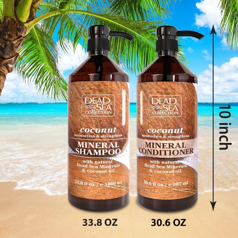 Dead Sea Collection Shampoo and Conditioner Set with Coconut Oil - Hydrating Softening Hair Products with Dead Sea Minerals for