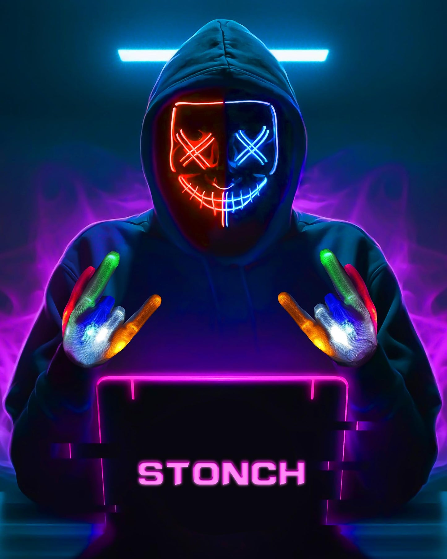 STONCH Halloween Glow Mask Skeleton Gloves Set, 3 Modes Light Up Scary LED Mask with LED Glow Gloves, Halloween Costumes glow purge Masks