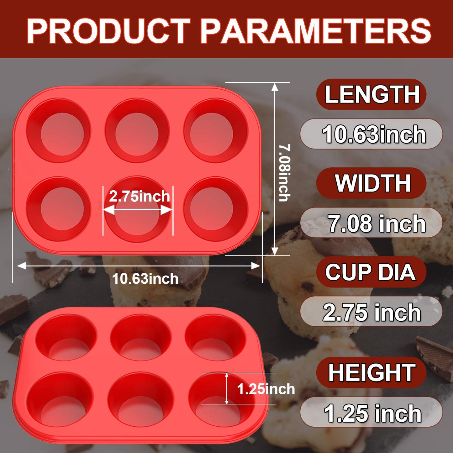 Aokinle Silicone Muffin Pan, European LFGB Silicone Cupcake Baking Pan, 6 Cup Muffin, Non-Stick Muffin Tray, Egg Muffin Pan, Food Grade Muffin Molds, BPA Free Muffin Tins Red