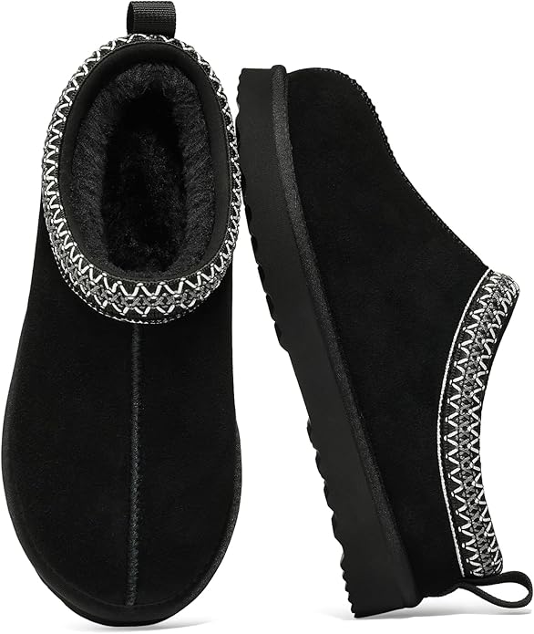 bebealy Genuine Suede Fuzzy Slippers for Women Winter Warm House Shoes Cozy Mini Boots for Indoor Outdoor