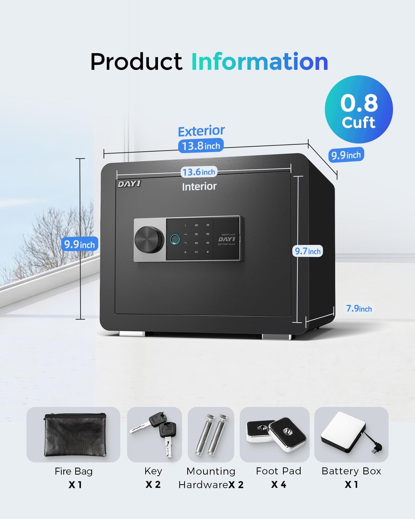 DAYI Biometric Fingerprint Safe Box, 0.8 Cubic Feet Home Safes with Fireproof Bag, Digital Touchpad Security Safe for Money Cash Documents, Dual Alarm System - 25 Plus+
