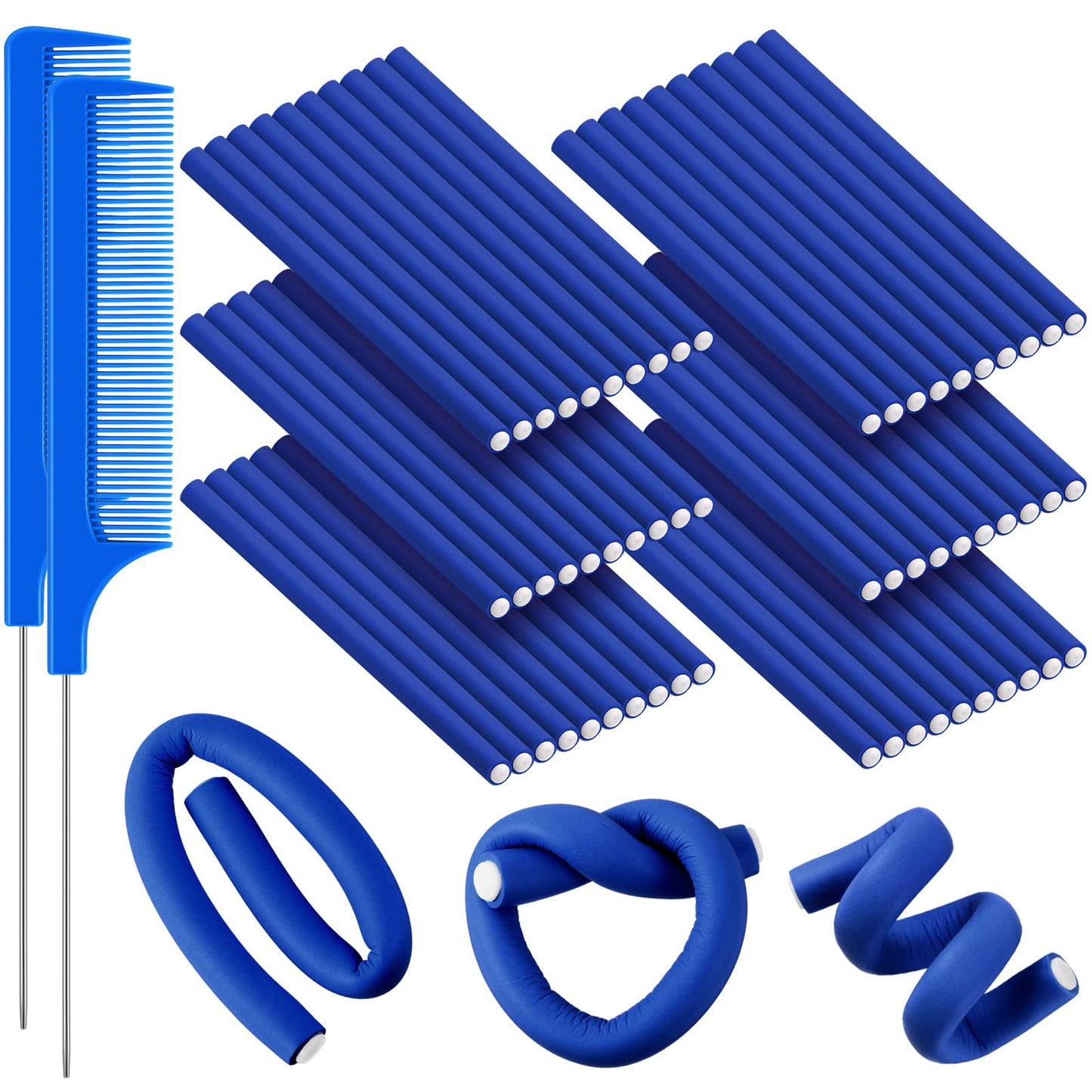 WILLBOND 60 Pieces Flexible Curling Rods Hair Curlers Rollers Twist Flexi No Heat Rods Rollers for Long Short Hair Women(0.3 x 7