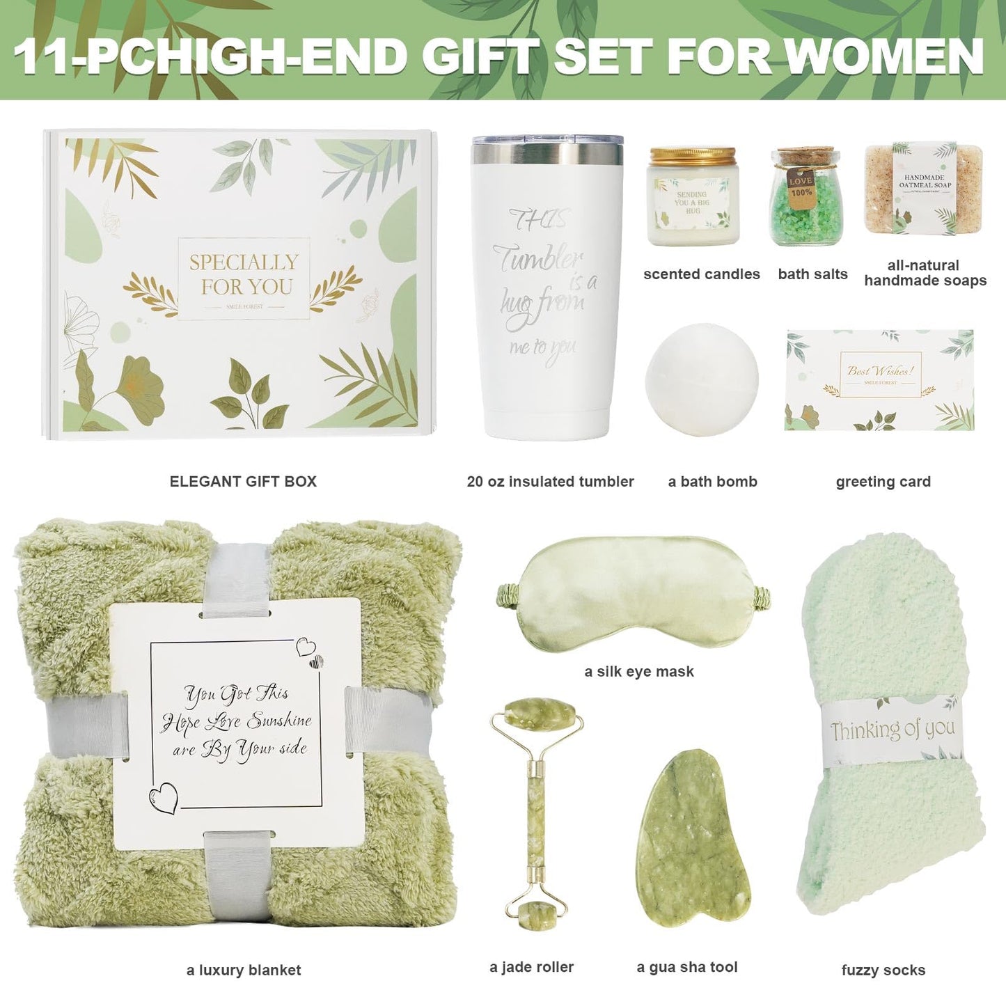 Self Care Gifts for Women – Spa Gift Basket with Blanket, Birthday Gifts, Get Well Soon Gifts, Relaxation Care Package for Mom, Wife, Sister, Friend