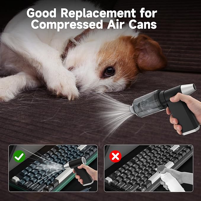 2 in 1 Electric Air Duster and Vacuum,130,000 RPM Powerful Cordless Compressed Air Duster,4 Gear Adjustable Handheld Air Blower,Rechargeable Car Vacuum for Computer,Keyboard,Electronic,Home,Outdoor
