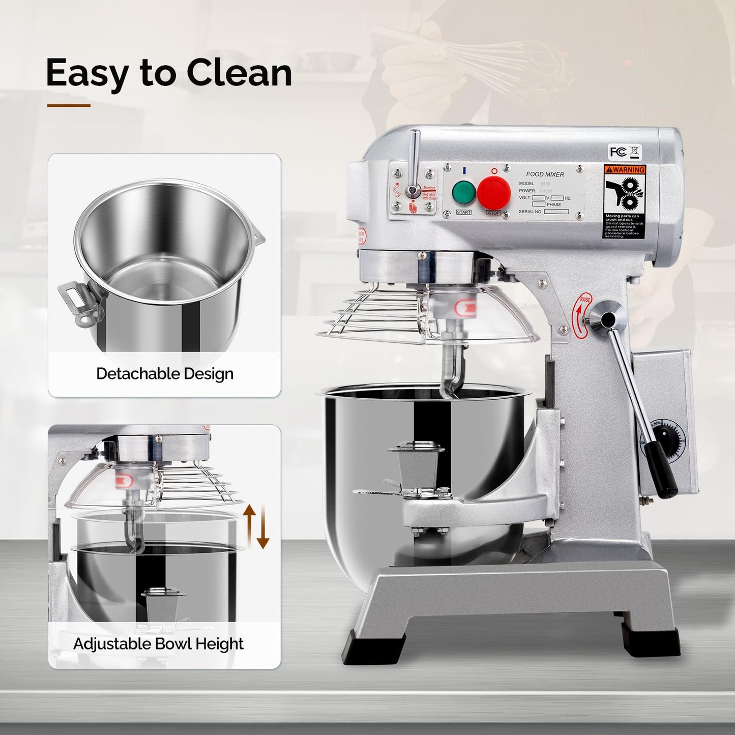 ROVSUN Commercial Food Mixer, 15QT 550W Electric Commercial Dough Mixer with 3-Speeds Adjustable, Stainless Steel Bowl Stand Mixer With Safety Guard for Bakery Pizzeria Restaurants