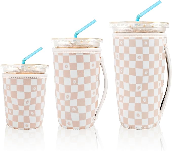 KJQJLY 3 Reusable Iced Coffee Sleeves for Iced Coffee Cups or Drinks Reusable Neoprene Insulated Sleeves for Hot and Cold ...