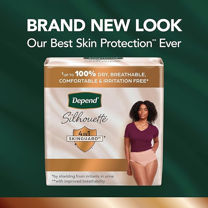 Depend Incontinence Underwear for Women, Large, 12 Count, Pack of 2 | Maximum Absorbency | Pink | Silhouette | Postpartum