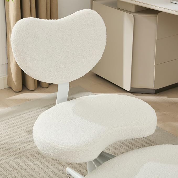 Cross Legged Office Chair for Adults, Criss Cross Office Chair with Wheels, Adjustable Meditation Chair with Lumbar Support, ADHD Desk Chair for Home Office, Ivory