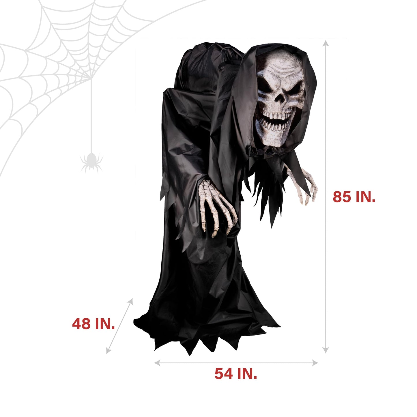 Haunted Hill Farm Motion-Activated Hunched Skeleton Reaper by Tekky, Talking Halloween Animatronic for Indoor or Covered Outdoor Creepy Halloween Decorations, Plug-in or Battery Operated Fright Props