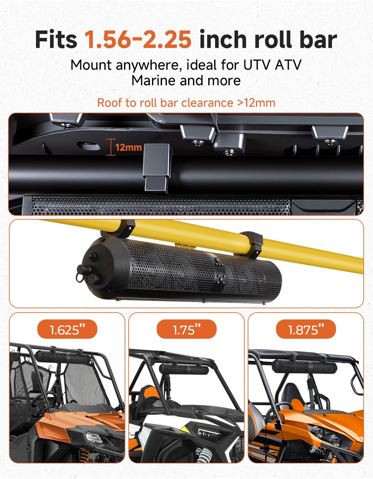 KEMIMOTO UTV Sound Bar 28 Inch ATV Soundbar 4X Subwoofers 2X Tweeters Bluetooth Golf Cart Sound Bar Compatible with Polaris RZR Can-Am Defender X3 CFMOTO ZFORCE, for 1.56"- 2.25" Roll Cage