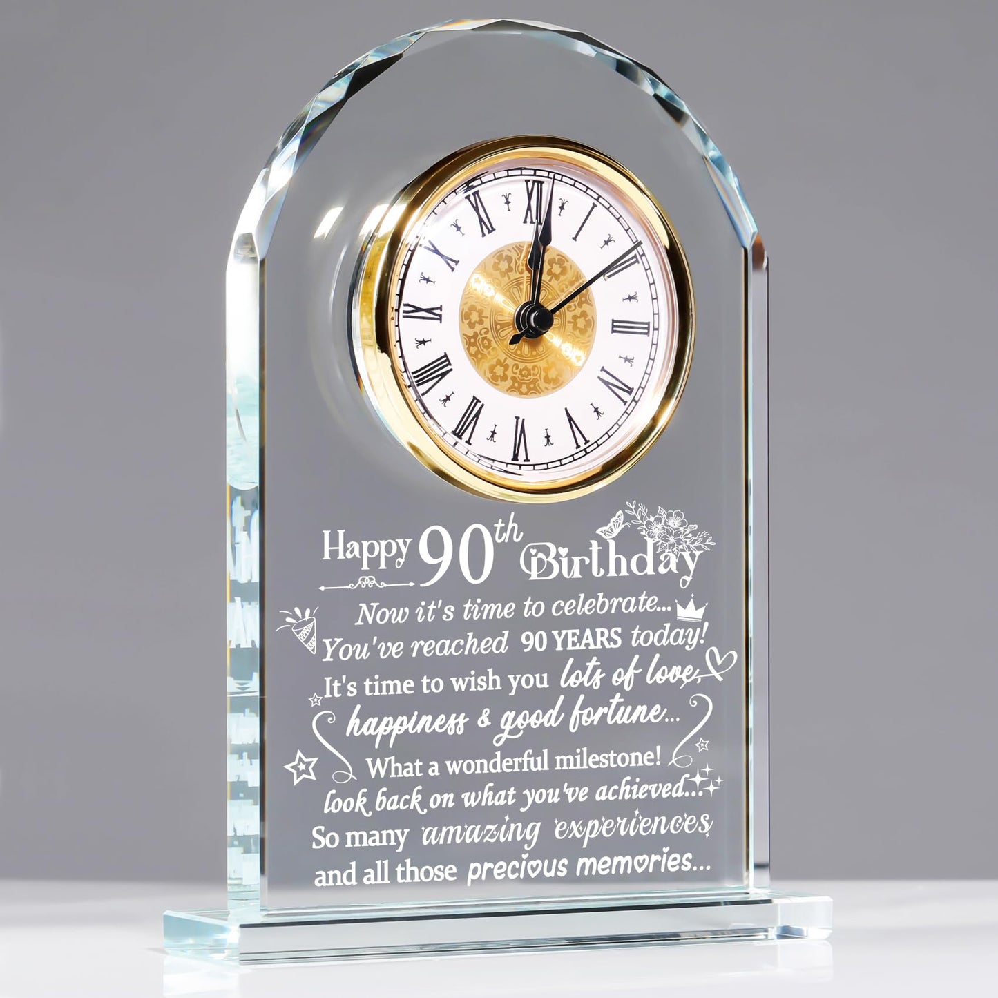 Happy 90th Birthday Quartz Clock Gifts for Parents, Grandpa, Gifts for Couple Women Men, 90th Birthday Presents for Grandma, 90 Year Old Birthday Keepsake Home Decor