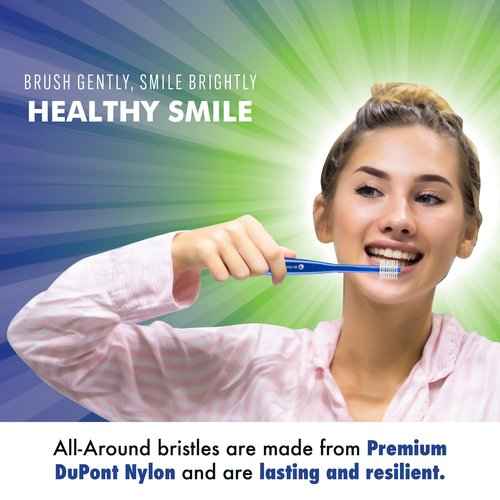 Brilliant Oral Care Adult Toothbrush with Soft Bristles, Round Head, and All-Around Clean for Teeth and Gums, Clear, 6 Pack