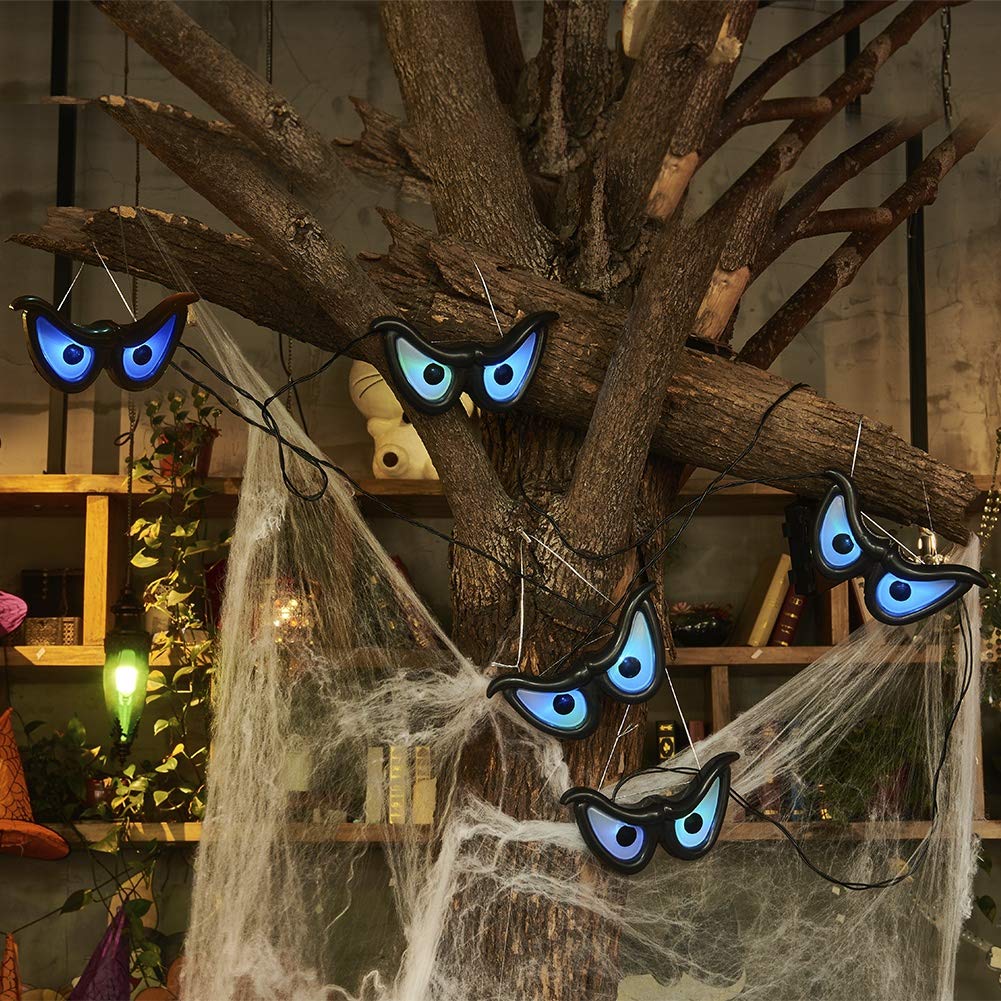 YOFIT 6.5ft Outdoor Halloween Decorations 5 Pairs Waterproof Glowing Eyes LED String Lights with Timer for Bushes, Trees, Windows, Yards & Garage Doors