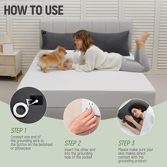Groundingtop Grounding Pillow Case King Conductive Grounding Pillowcase 10% Silver Fiber 90% Cotton Grounding Sheet for Better Sleep Pain Relief Improve Energy (20X36in) Black 1PC
