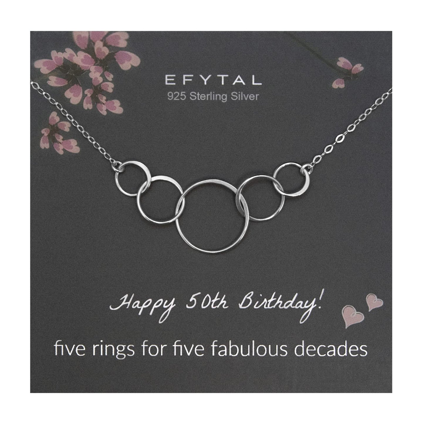 EFYTAL 50th Birthday Gifts for Her, Classy Sterling Silver 5 Circle Necklace, 1975 Birthday Gifts for Women, 50 and Fabulous