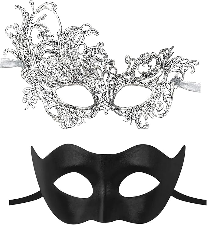 IncreDecor Couple Masquerade Lace Mask Set, Fit for Women and Men Venetian Halloween Masks, Specially for Costume, Mardi Gras