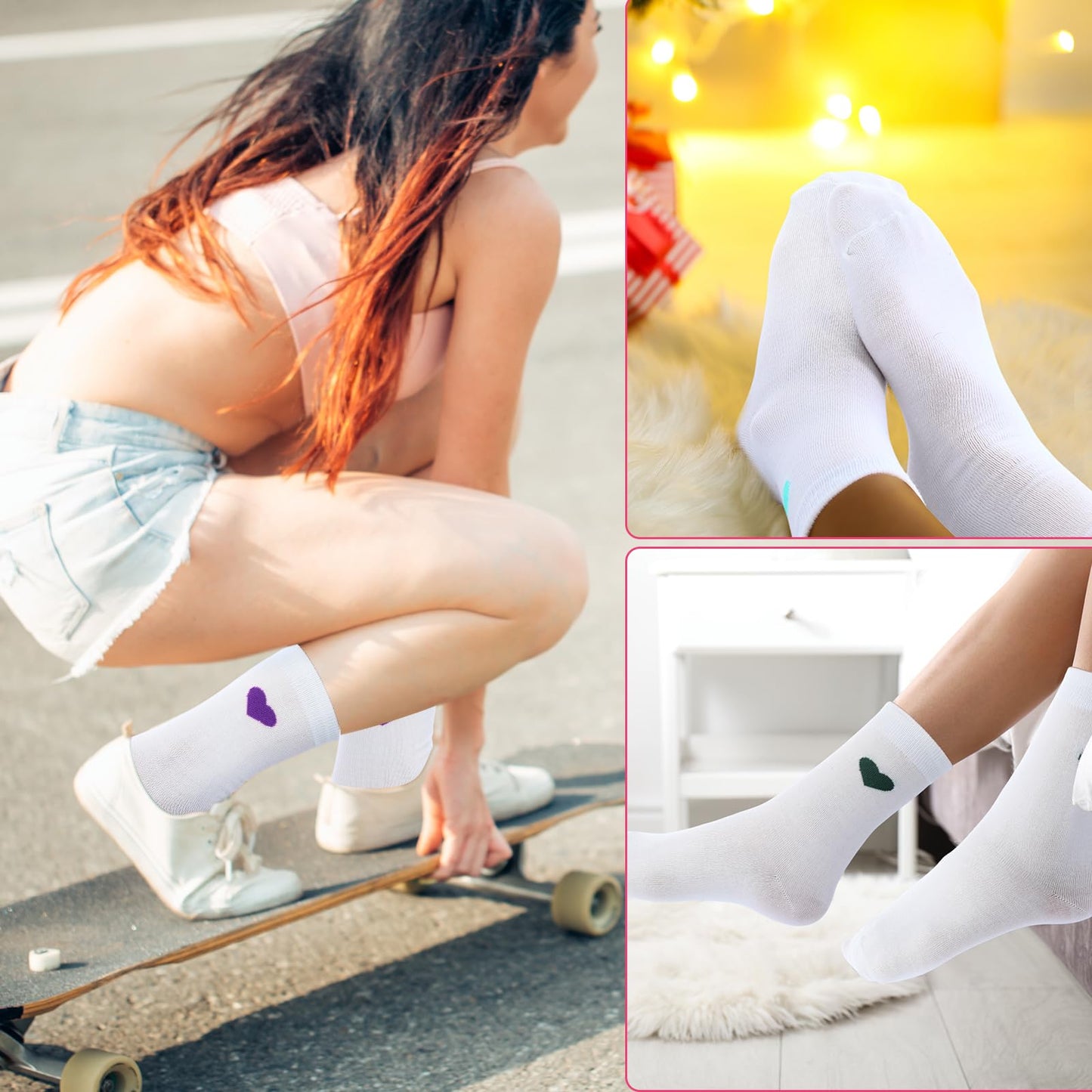 Jeere 20 Pairs Heart Socks Bulk for Women Above Ankle Crew Socks for Mother Bridesmaid Birthday Gifts