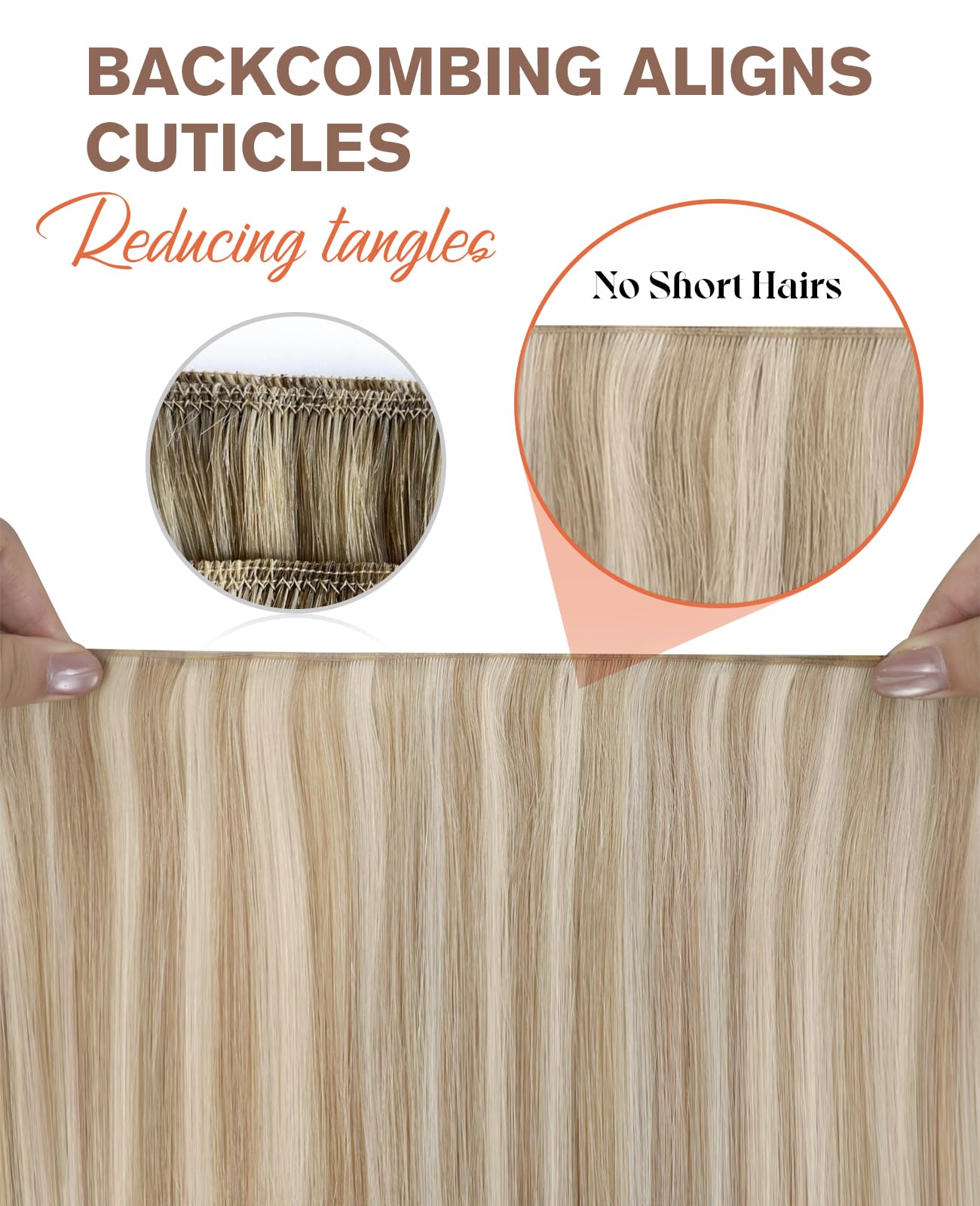 Sunny Hair Genius Weft Hair Extensions Human Hair Blonde Invisible Sew in Hair Extensions Real Human Hair Ash Blonde Highlights