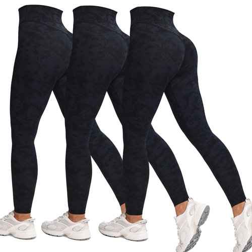 Aoxjox High Waisted Workout Leggings for Women Tummy Control Buttery Soft Yoga Metamorph Deep V Pants 26" (Cloud Black 3 Pieces Pack, Small)