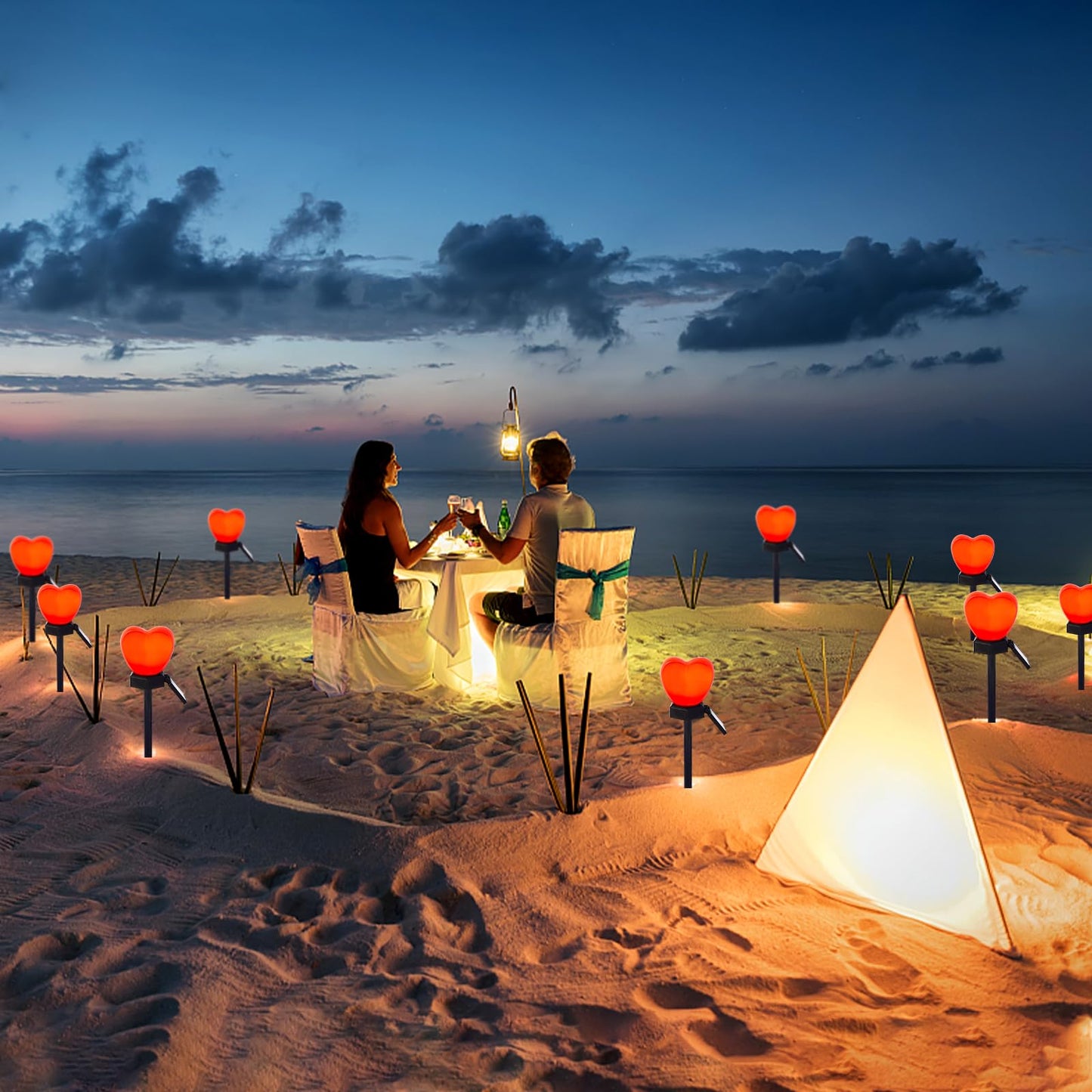 LAIAMER Valentine's Day Red Heart Solar Lights Outdoor, 4Pcs Waterproof Valentine's Day Solar Garden Lights LED Heart Lights Mother's Day Decorations for Yard Walkway
