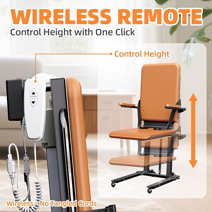 Upgrade Steel Electric Lift Chair with Advanced Wheels and PU Cushion, Floor Lift for Elderly, Support Up to 500 LBS, Safety Seat Belts and Handrails, Suitable for Home or Care Facilities Use, Brown