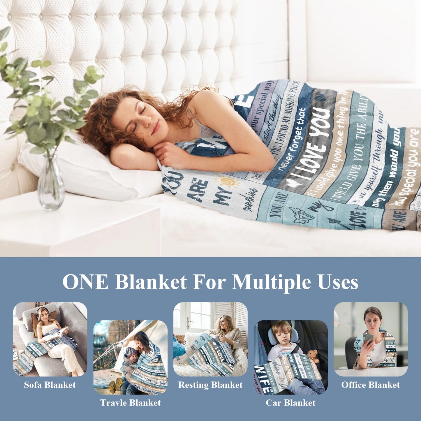 KaGrbves Gifts for Wife- Anniversary Romantic Birthday Ideas for Wife from Husband, Christmas Valentines Day Presents for Her- to My Wifey Throw Blanket 50''*60''
