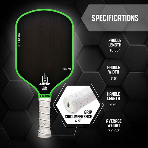 HISK RAV PRO Pickleball Paddle - Ultimate HIGH END 16mm Japanese Toray T700 Raw Carbon Fiber CFS w/Excellent GRIT Roughness Texture, Aero Dynamic Curve, USAPA Approved, Non Slip Grip