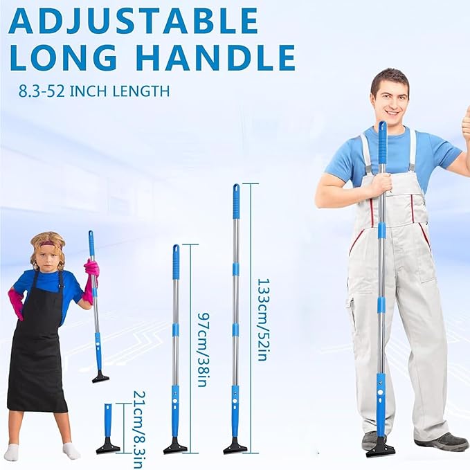 Wall Scraper, Heavy Duty Telescopic Squeegee Tool, Painting Cleaner, Multi-Purpose Scraper with Extendable Handle, Professional Cleaning Accessory for Flooring Tile Grout Garage Garden Drywall