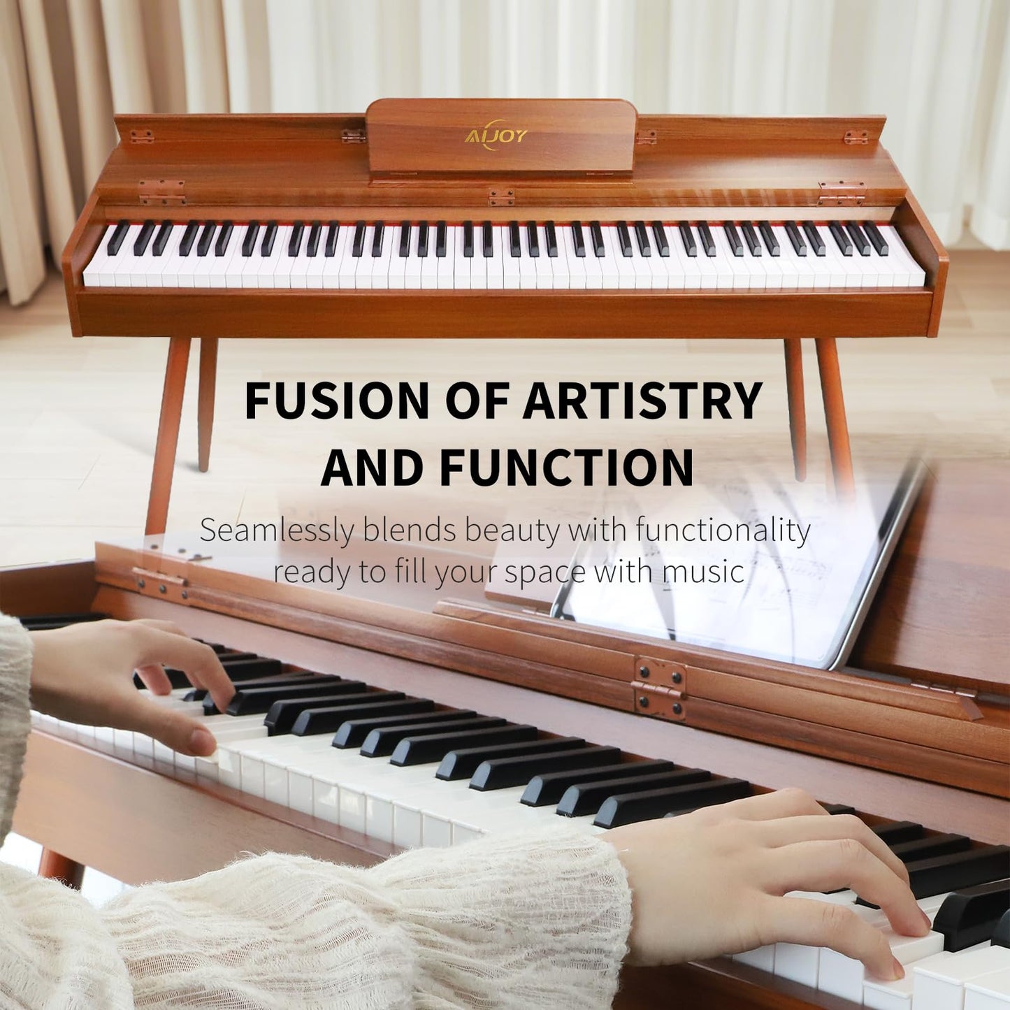 AiJoy 88-Key Weighted Digital Piano for Beginners – Realistic Hammer Action Full Size Desk Cover Electric Piano Keyboard with Triple Pedal, 20W Speaker, Supports USB-MIDI Connecting