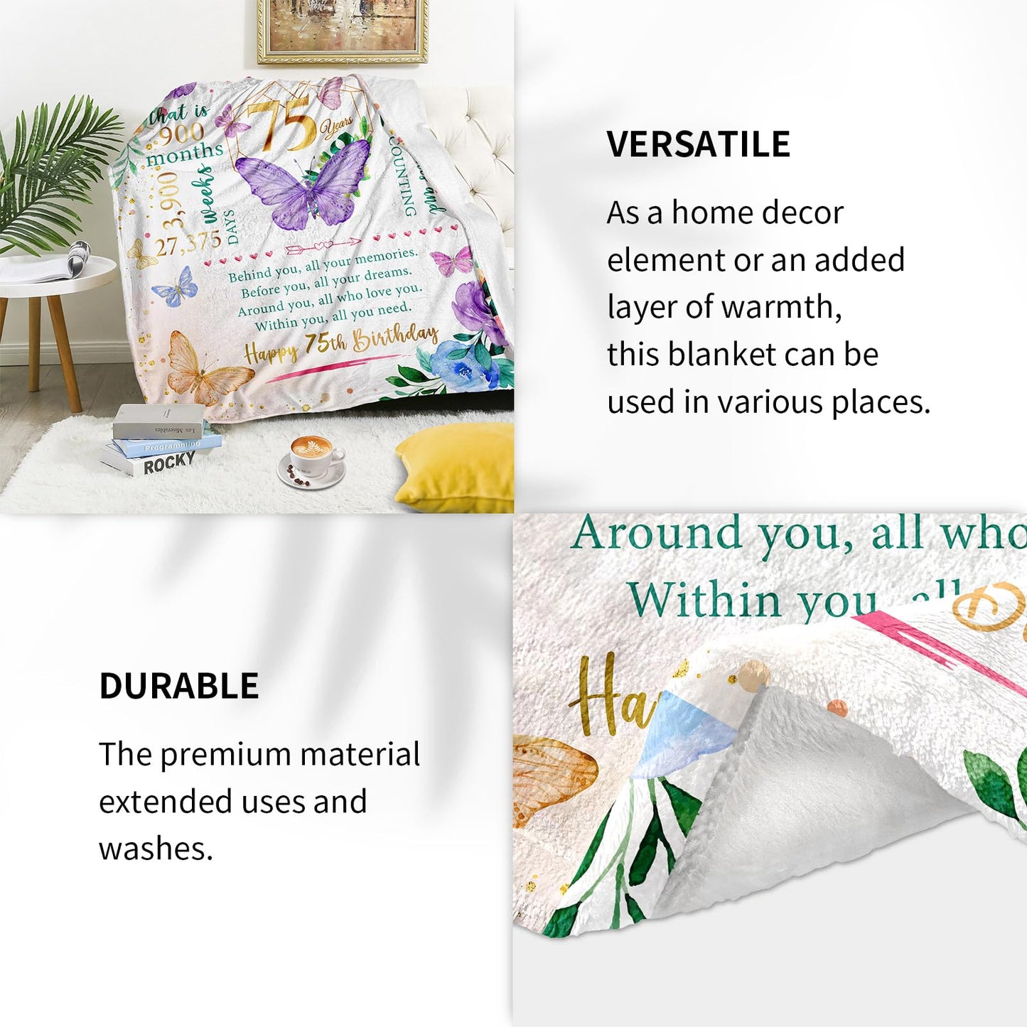 Sbangtu 75th Birthday Gifts for Women, Gifts for 75 Year Old Woman, 75 Year Old Birthday Present for Women, 1950 Bday Present for Woman, 75th Bday Decorations for Female Throw Blanket 50"X60"