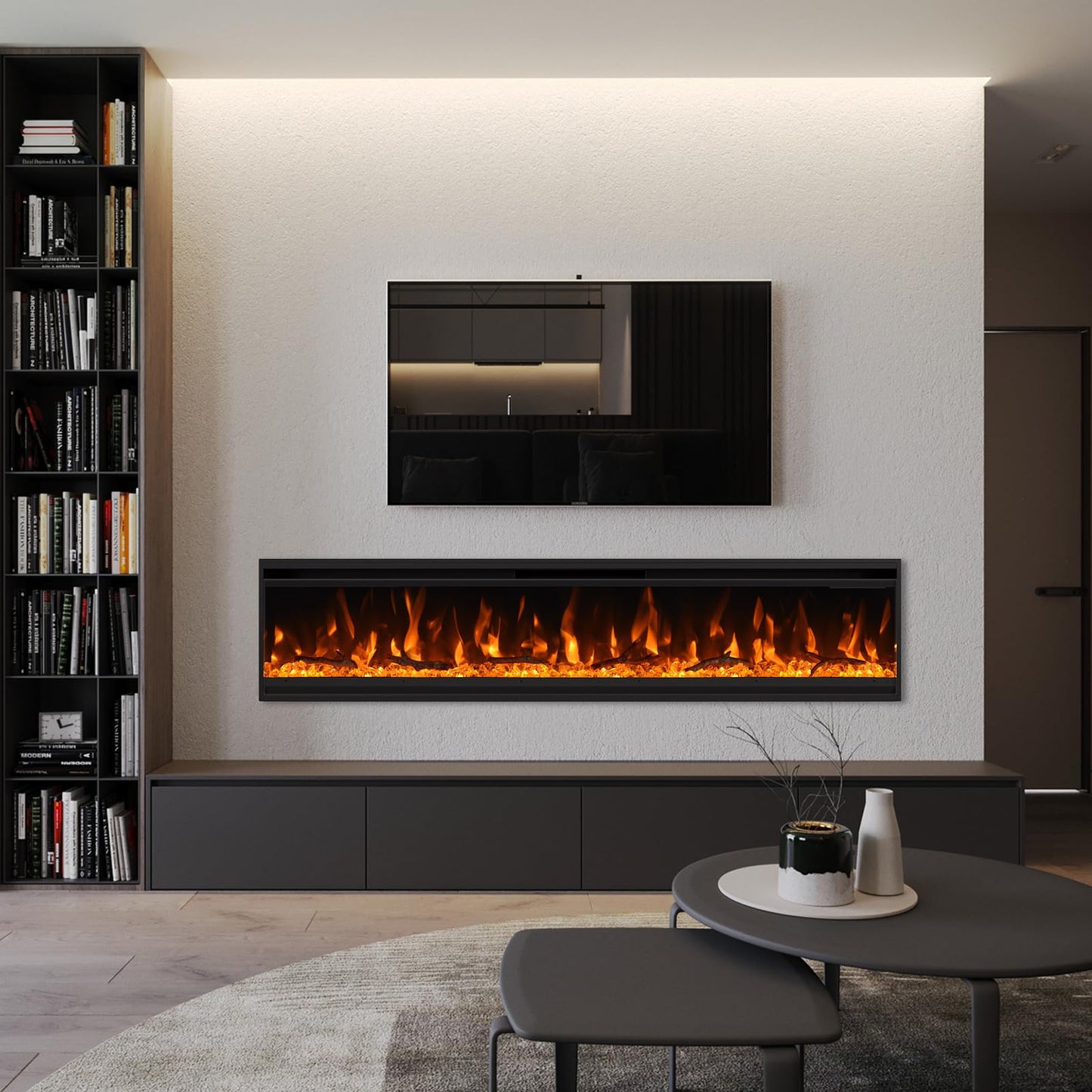 40 inch Electric Fireplace, 4.3" Ultra-Thin Electric Fireplace Inserts, Ultra-Narrow Frame, Wall Mounted and Recessed Fireplace, Log & Crystal, Touch Screen & Remote Control, 1500W