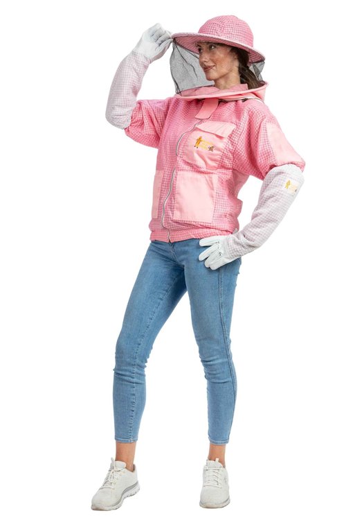 Massive Bee Store -- Beekeeping Fully Ventilated Jacket in Multi-Color with Round Veil (S, Pink)