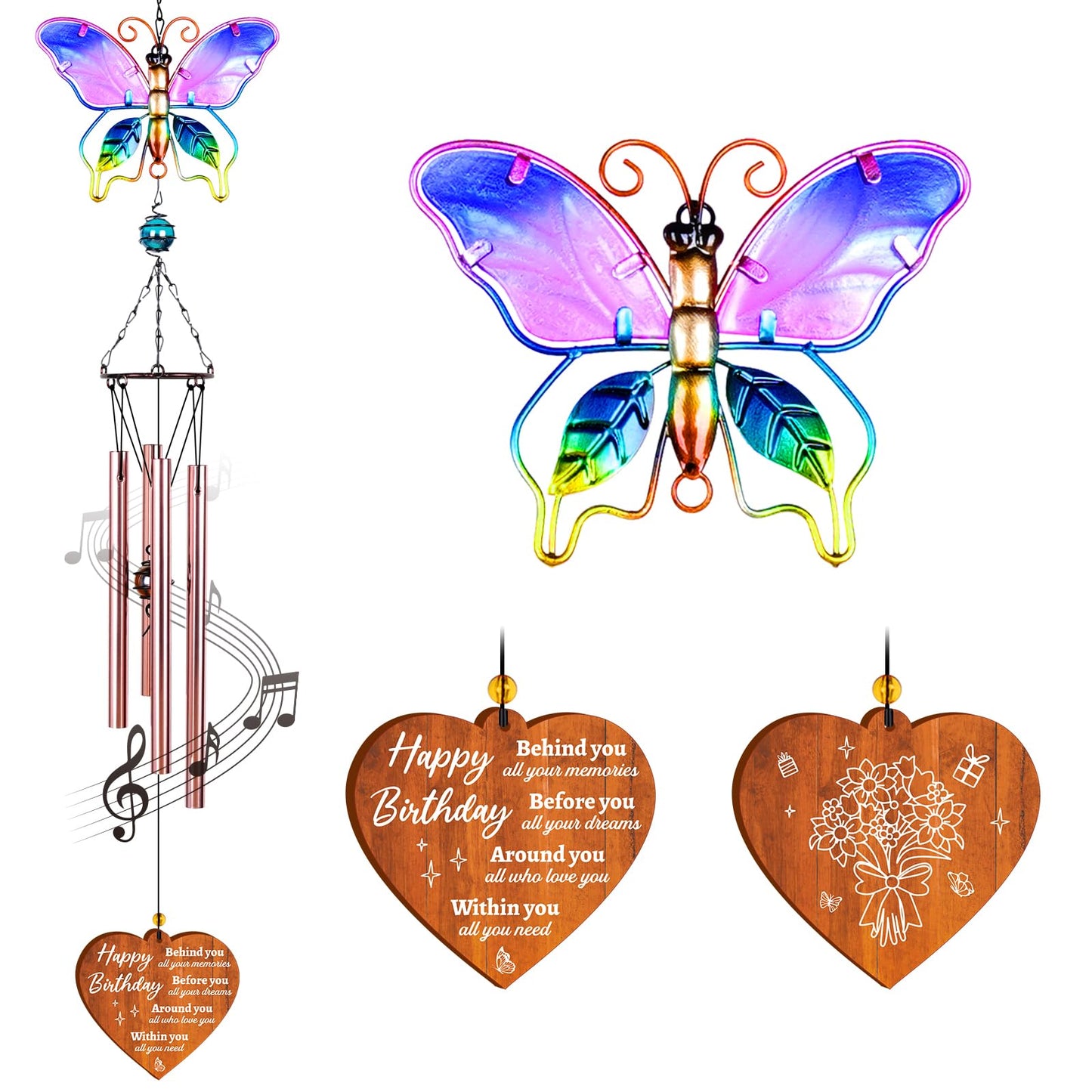 Birthday Gifts for Women, Happy Birthday 20th 30th 40th 50th 60th Gifts for Women Friendship, Friends Sister Bestie BFF Coworker Mom Gift for Birthdays, Unique Garden Decor Birthdays Wind Chimes