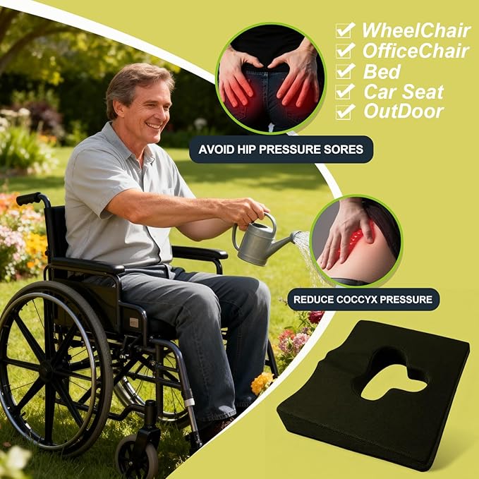 Rivquvi Gel Wheelchair Seat Cushion,Bed Sore Cushions for Butt,hemorrhoid pillow for Chair,Pressure Sore cushion,Memory Foam Butt Pillow,Sciatica,Coccyx,Pressure Ulcer Pain Relief,Washable Cover(Black