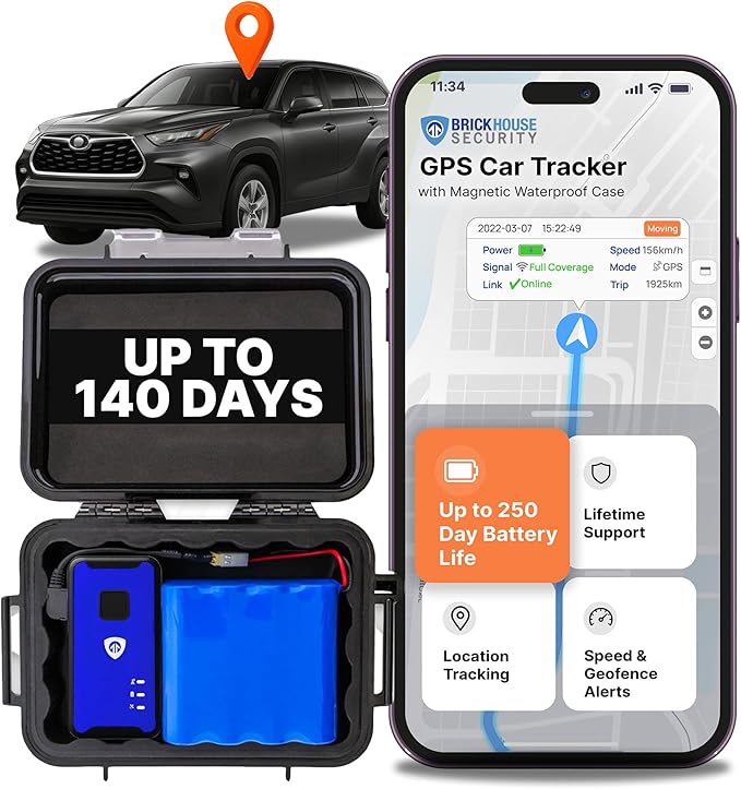 Brickhouse Security GPS Car Tracker - Hidden Tracker for Vehicles - Long Lasting Battery 140-Day LTE GPS Tracking Device f...