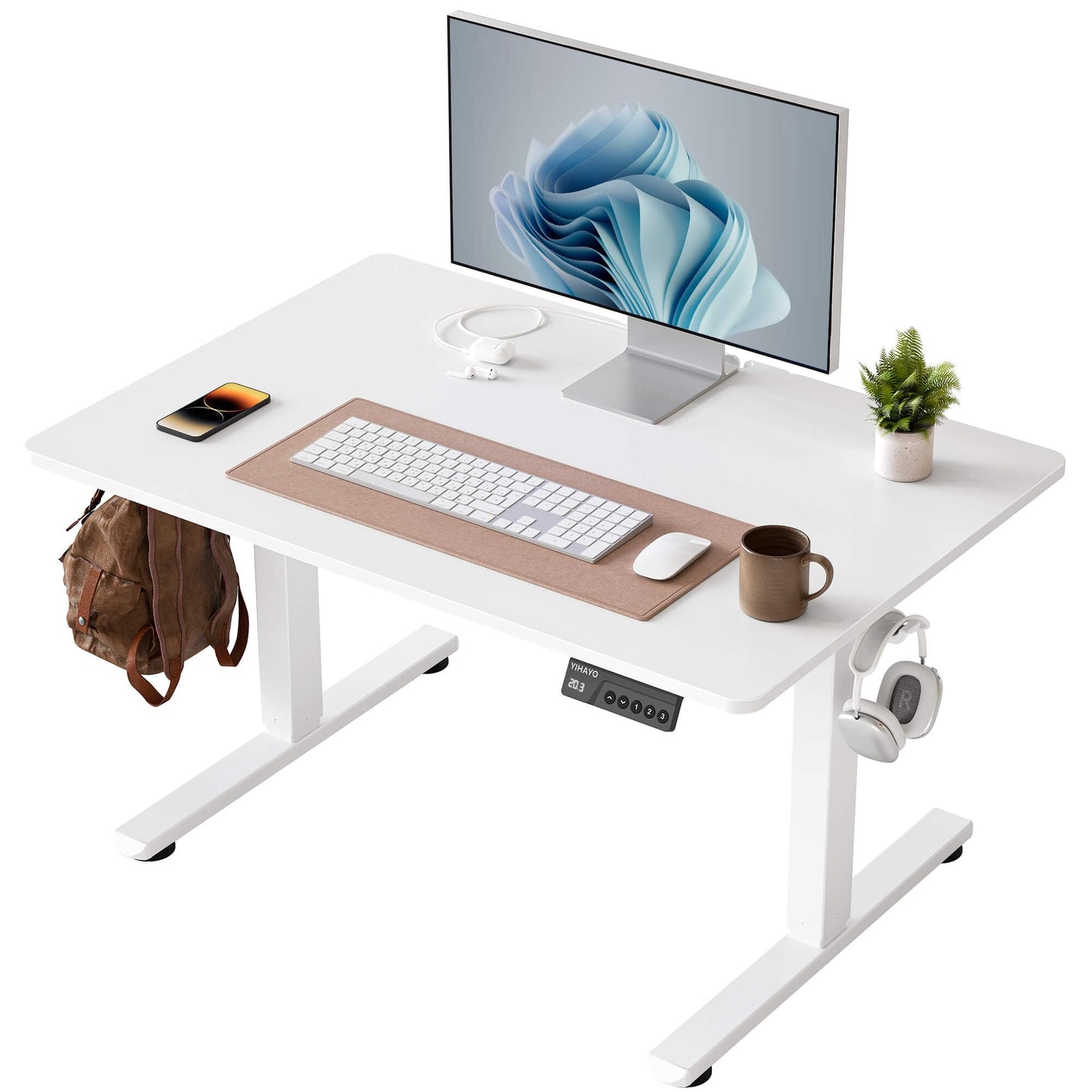 YIHAYO One-Piece Low Height Adjustable Desk, Lifts 18.1-28.3 Inches, Electric Standing Desk for Short People, 32 x 24 Inches Computer Table with Splice Board for Home Office, White