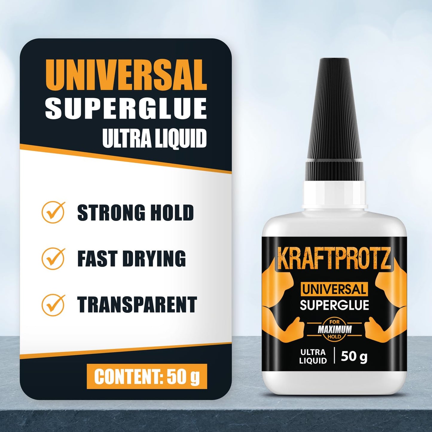 Superglue Thin Liquid XXL Value Size 1.76oz – Capillary Action Adhesive for Tight Cracks – Fast Wicking for Plastic, Wood & Metal – Ultra Clear Industrial Bond – KRAFTPROTZ