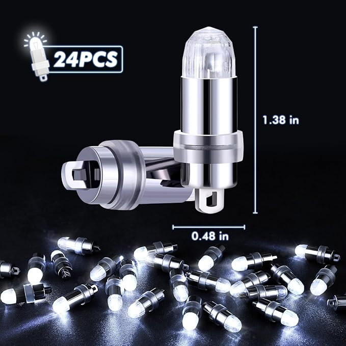 LIHAO 24x Battery Operated LED Party Lights Bulbs for Paper Lantern Balloons Party Decoration, Waterproof - White