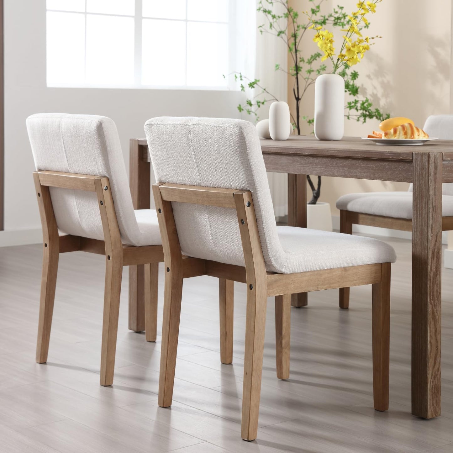 chairus Dining Chairs Armless Fabric Upholstered Kitchen & Dining Room Chairs Set of 2, Mid-Century Modern Side Chair with Natural Solid Wood Legs for Dining Room Restaurant - Linen Beige