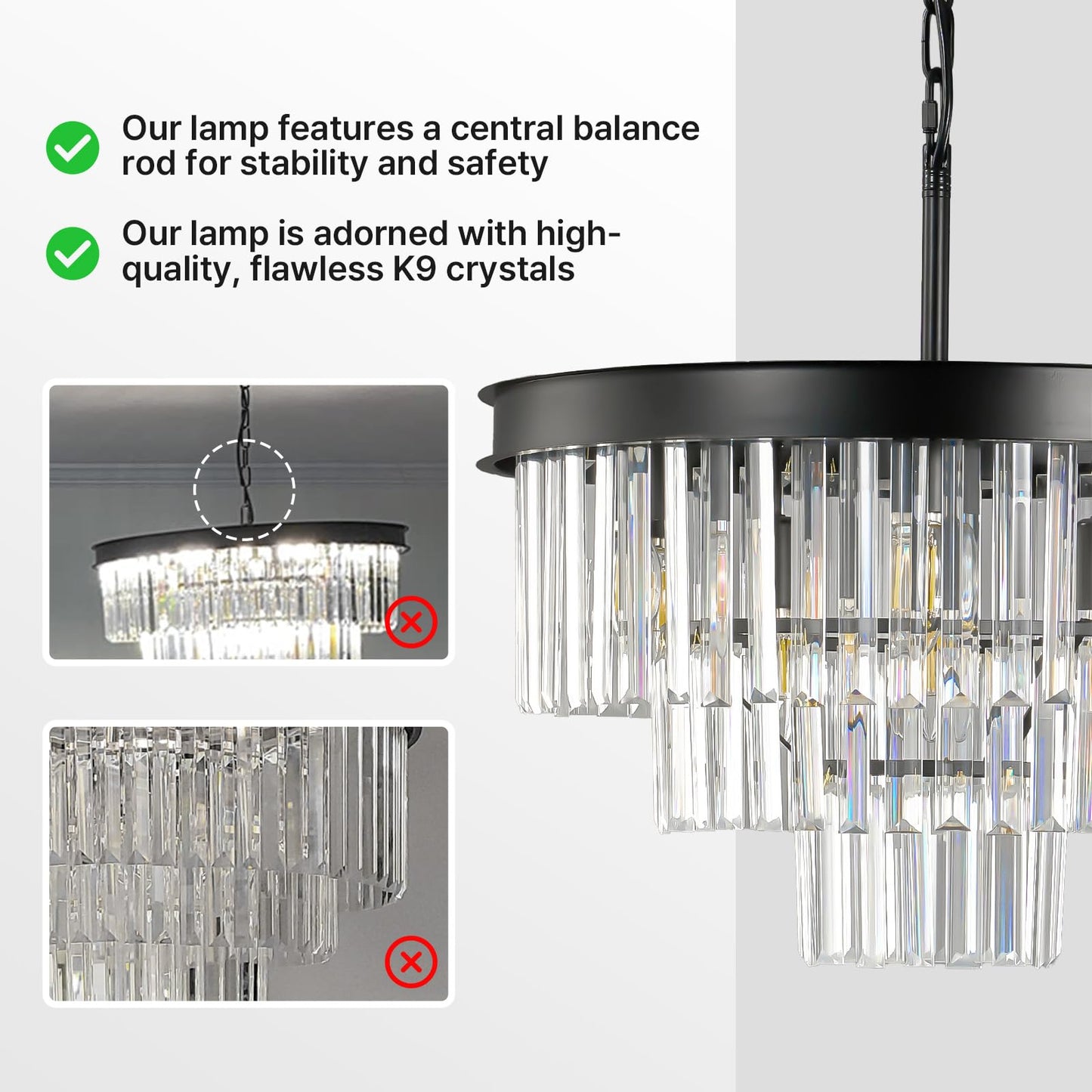 Black Crystal Chandeliers For Dining Room: 20" Modern Luxury Chandelier For Bedroom - Round Crystals Ceiling Pendant Lighting Fixtures For Living Room Entryway Kitchen Over Table Island Foyer 9 Light