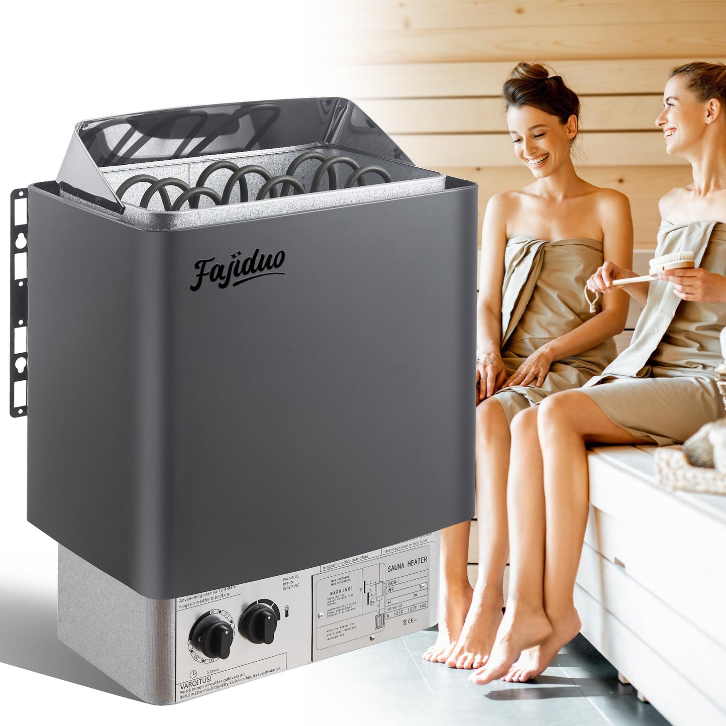 Fajiduo Sauna Heater, 4.5KW 110V Electric Sauna Stove with Bracket, Adjustable Temp & 3H Timer Dry Sauna Heater for Max 211 Cu.ft Saunas Rooms, Home Sauna, Commercial