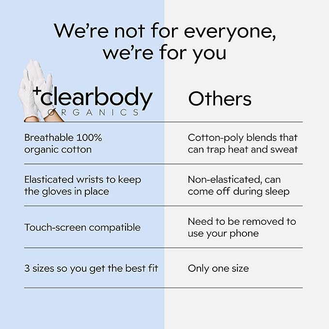 Clearbody Organics Organic Cotton Gloves - 5 Pairs, Large, White - White Cotton Gloves for Sensitive Skin - Hydration Barrier for Dry Hands