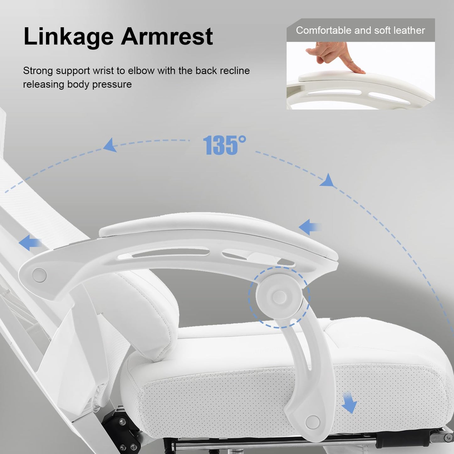 GTRACING Gaming Chair, Computer Chair with Mesh Back, Ergonomic Game Chair with Footrest, Reclining Game Chair with Adjustable Headrest and Lumbar Support for Gaming and Office (White)